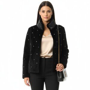 Calligraphie Crystal Studded Faux Fur Black Collar OS FA25M-3930‎